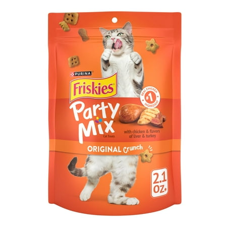 Purina Friskies Party Mix Original Crunch, Cat Treats, Chicken, Liver, & Turkey, 2.1 oz Bag