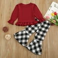 thumbnail image 3 of Kiapeise Valentine's Day Girls Heart Print Ruffle Shirt + Plaid Flare Pants, 3 of 8