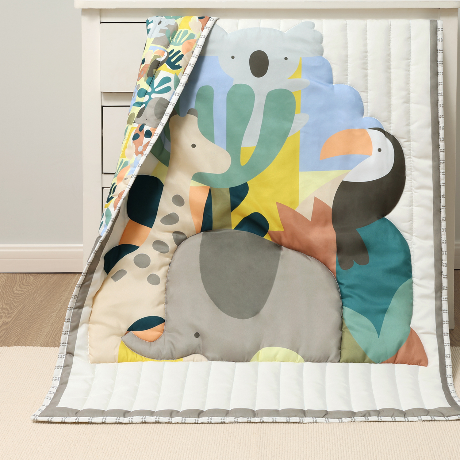 The Peanutshell 3 Piece Safari Puzzle Baby Crib Bedding Set Boy, Baby Boy Nursery Decor, Crib Comforter Set, Accessories Boy, Modern Neutral Jungle