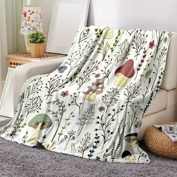 Soft & Lightweight Cozy Mushroom Pattern Flannel Throw Blanket Perfect for Couch Bed Travel and Office Use Ideal Gift Idea