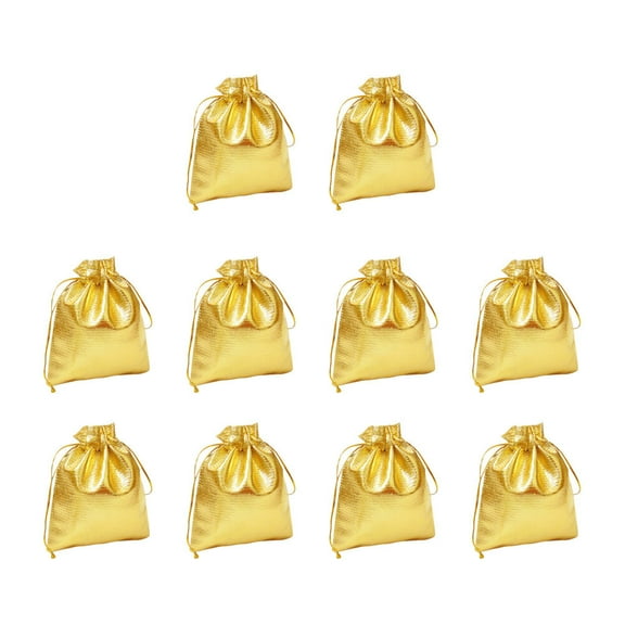 ROSENICE 50Pcs Golden Cloth Drawstring Pouch for Party Favor Pouches 3.5x4.7in