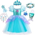 thumbnail image 2 of Vestido de sirena para niña pequeña, disfraz de princesa para fiesta de cumpleaños, Ariel, ropa de fantasía para Halloween, vestido elegante de verano Fivean unisex, 2 of 2