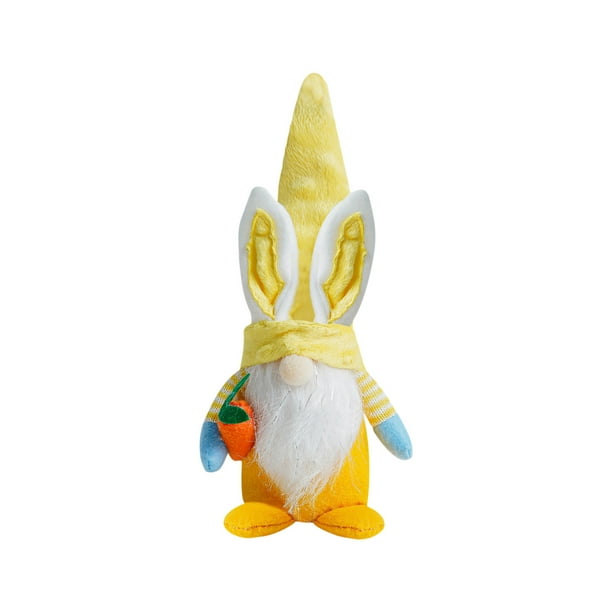 Orejas de anciano sin rostro Adorno de muñeca Rudolf | Peluche decorativo azul amarillo | Figura única de acento de zanahoria suave | Decoración divertida de estanterías de mesa | 14x13x7cm | 1