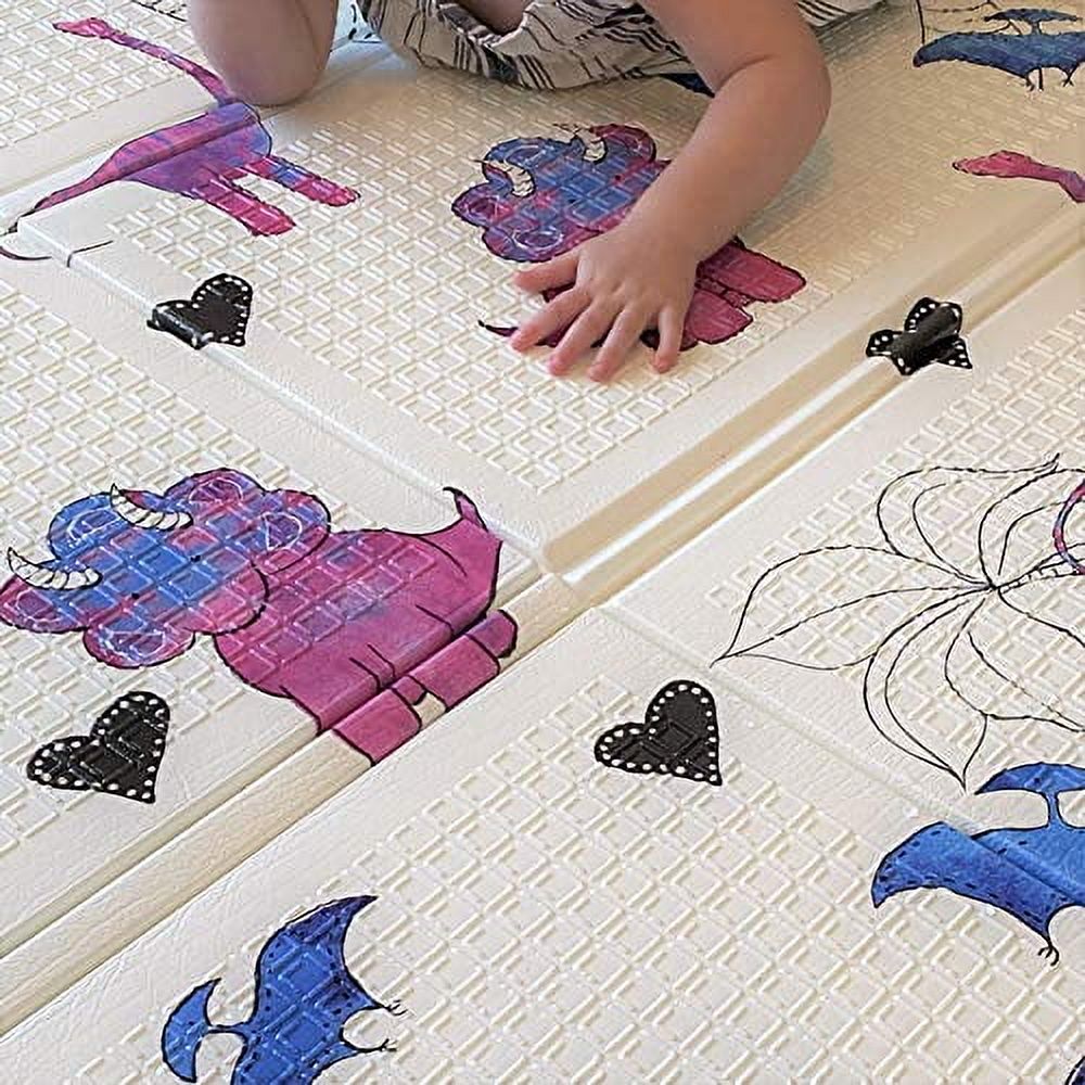 Jumpoff Jo Large Waterproof Foam Padded Play Mat for Infants, Babies, Toddlers, 8+ Months for Play & Tummy Time 76 in. x 58 in. Double-Sided Design: Tiny Dinos Pink & Blue
