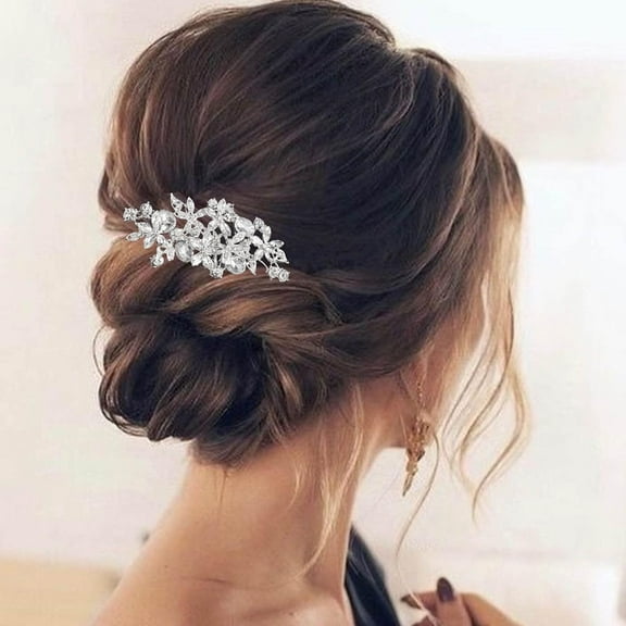 Wedding Hair Comb Rhinestone Hair Accessories Bridal Hair Pieces Flower Bride Hair Clips Silver Crystal Headpiece Bridesmaids Hair Side Combs Brides Accessories for Women (Silver)