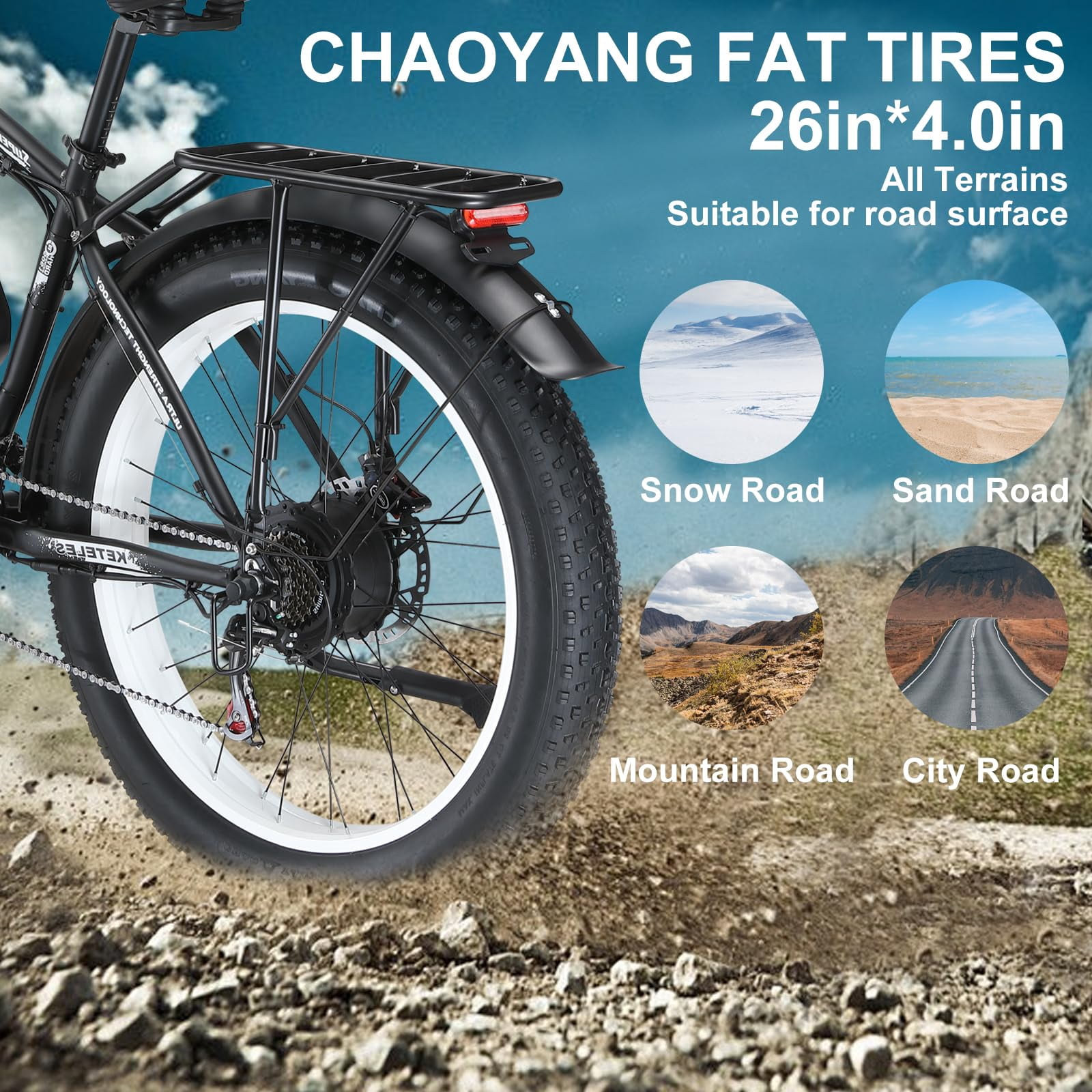 KETELES Electric Bicycle for Adults, Awd Ebike Dual Motor , 26'' Fat Tire Peak 4000W Mountain Ebikes with 48V 23AH Battery 21 Speed Ebike UL 2849.