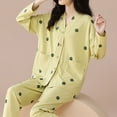 thumbnail image 2 of zaveiop Womens Cotton Gauze Pajama Set Floral Print 2 Piece Pj Set Long Sleeve Fall Sleepwear Cute Pj Sets (Green, M), 2 of 5