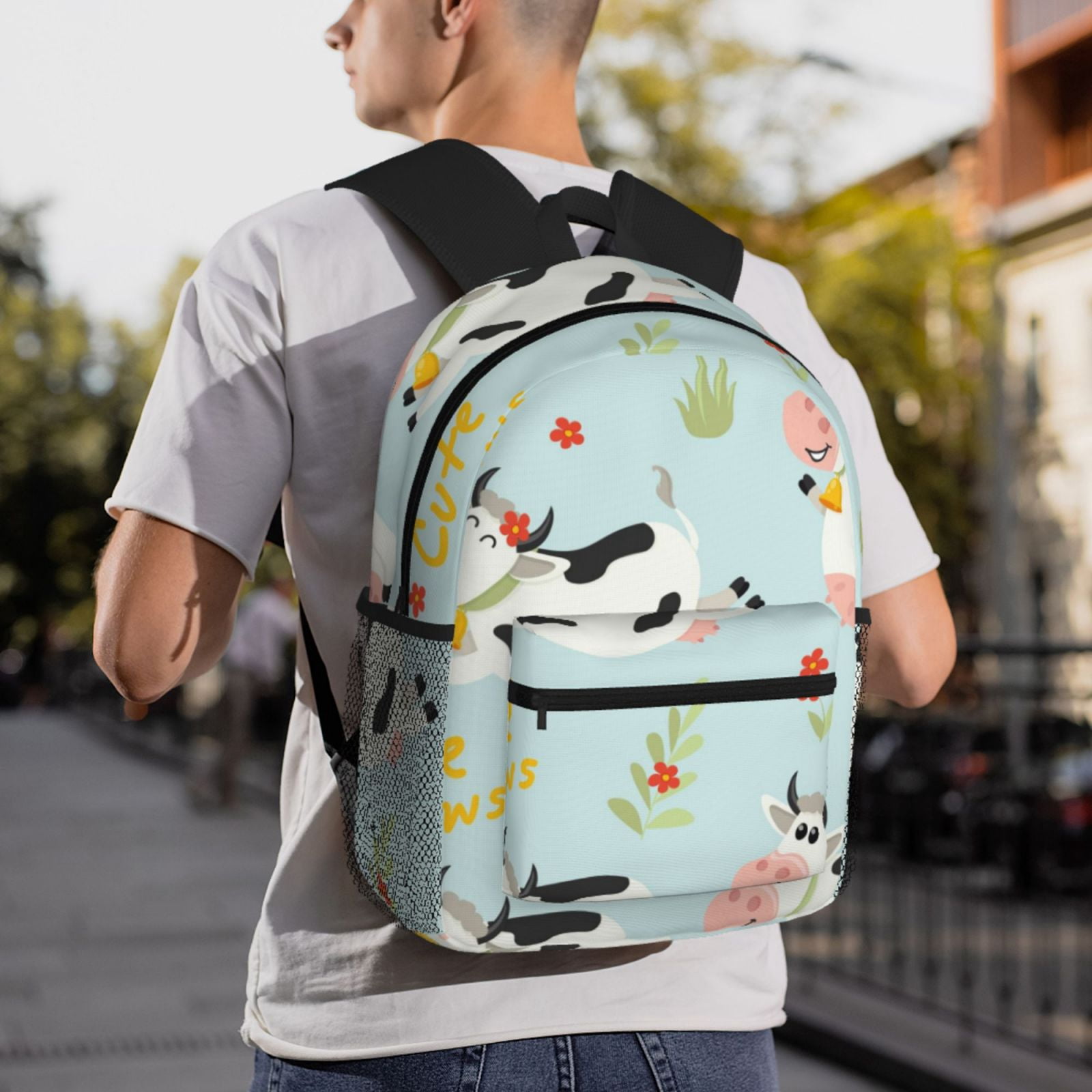 Vsdgher Cute Cows Print Unisex Large Capacity Bookbag Schoolbag Casual Daypack for High School/College/Teens/Travel/Work