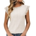 thumbnail image 2 of Tittly Womens Shirts Short Sleeve Shirts 2025 Spring/Summer New Solid Color Round Neck Short Sleeve Lace Splicing Hollow T Shirt Tshirts Shirts Spring Tops for Women B M, 2 of 9