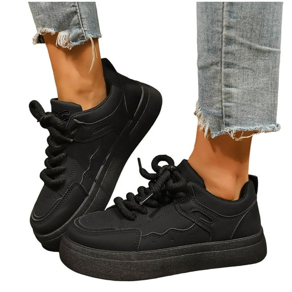 Platform Fashion Sneakers for Women 2025 Casual Leather Lace up Chunky Walking Flats Spring Fall Shoes