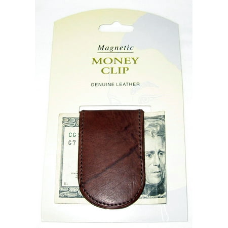 Genuine Leather Magnetic Money Clip Brown Thin Slim Holder Money Card Id Men