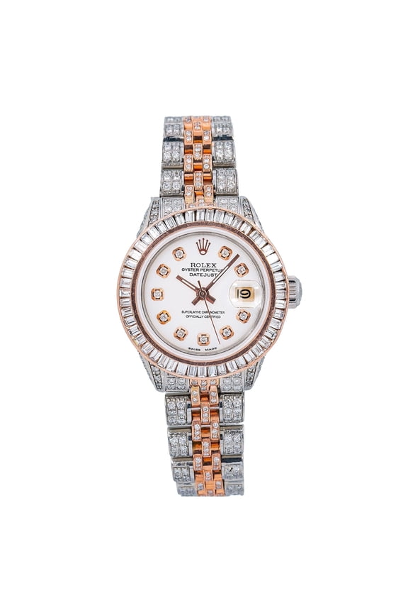 Pre-Owned Rolex Datejust 26MM 6917 White Diamond Dial Diamond Bezel Two Tone Rose Gold Full Diamond Jubilee Bracelet