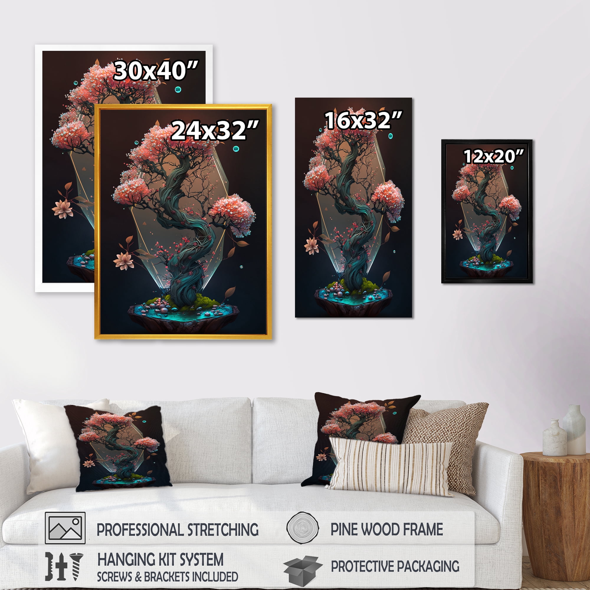 Designart Hexagon Bonsai Tree V Canvas Wall Art