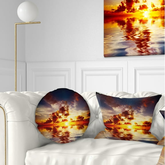 Designart Caribbean Sunset with Beautiful Sky - Seashore Throw Pillow - 12x20