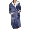 thumbnail image 2 of Fanxing Womens Flannel Robes, Long Plush Fleece Bathrobe with Hood,Stripes Print Thick Robes for Ladies Open Front Sleepwear with Belt Blue 3XL, 2 of 3