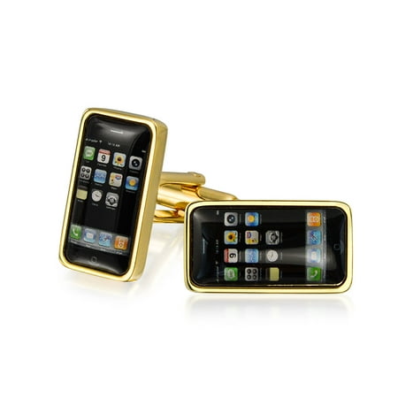 Black Cell Smart Phone Texting Addict Cufflinks For Men Shirt Cuff Links Hinge Back Gold Plated Brass Steel Enamel