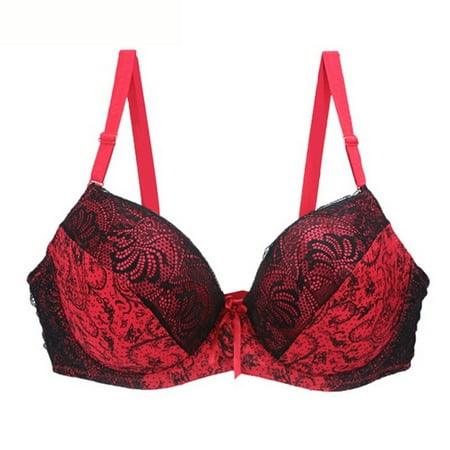 Tao Tao Women s Push Up Bra for Women Plus Size Underwire Supportive Bra Graphic Prints Sleeping Underwear Red 90D