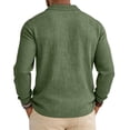 thumbnail image 5 of gzxflxpge Mens Linen Polo Shirt Daily Wear Button Down Long Sleeve Collared T-Shirts Fall Winter Classic Fit Pure Color Fashion Tees Army Green 3XL, 5 of 5