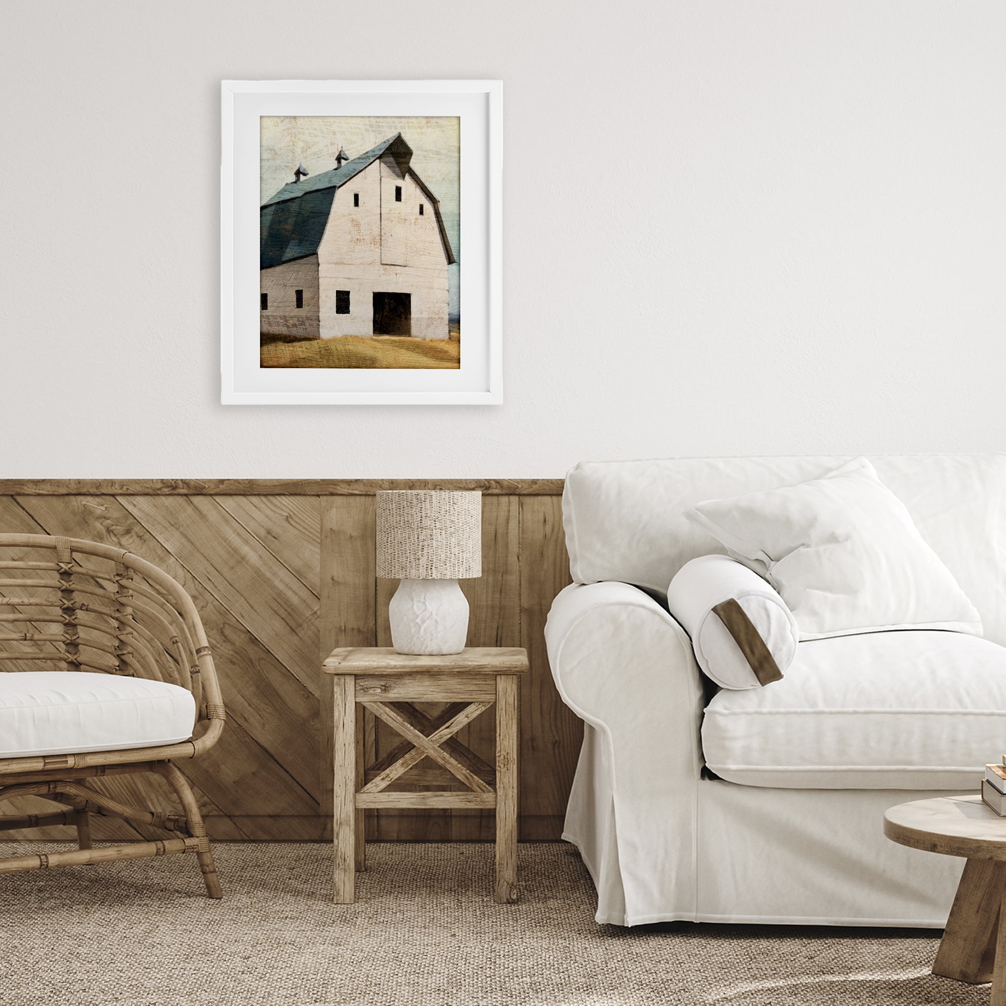Stupell Industries Rustic Big Barn Blue White Framed Print Under Glass, design by Susan Jill