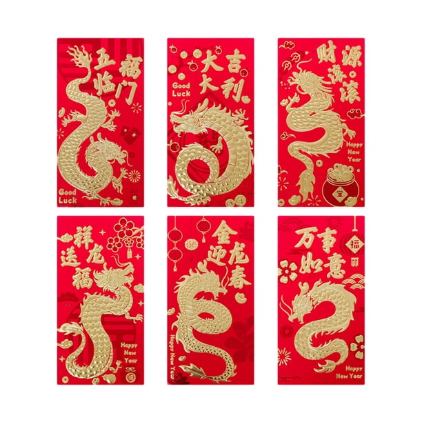 Inteprter 6 pack/lote símbolo de la suerte sobres rojos chinos Año Nuevo Lunar tradicional compacto y ligero Kits de decoración para fiestas 209D, 6 uds. 6.7 pulgadas