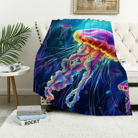 Patifu Jellyfish Throw Blanket Gifts for Kids Adults, Jellyfish Themed Gifts for Girl Boy, Christmas Birthday Gifts for Women Men, Jellyfish Throw Decor for Bedroom Living Room Couch 40x50in