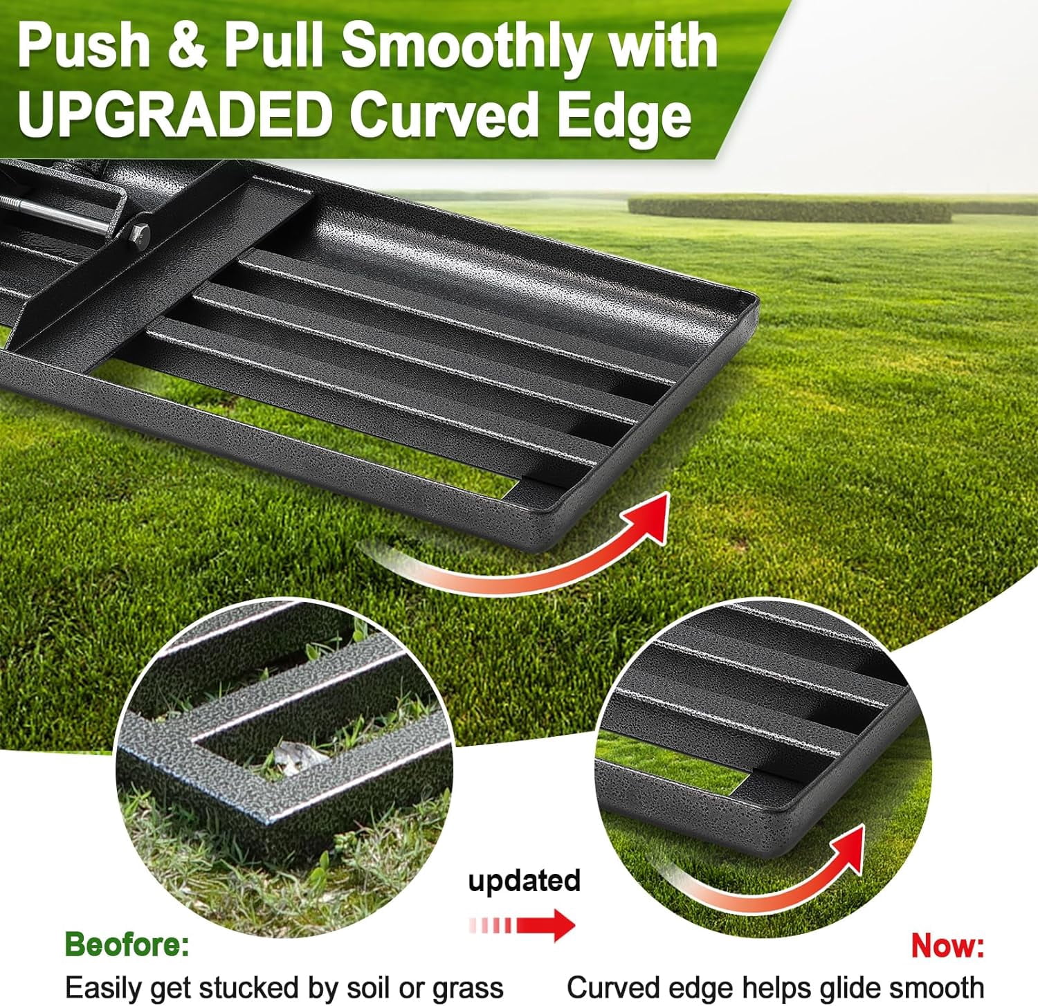 YeYeBest 27" x 10" Lawn Leveling Rake,Large Level lawn Tool, 5ft Adjustable Long Handle Level Lawn Rake for Soil Grass Golf Field