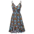 thumbnail image 4 of Fridja Womens V-Neck Floral Print Strap Summer Casual Swing Dress With Ruffle Dress, 4 of 7