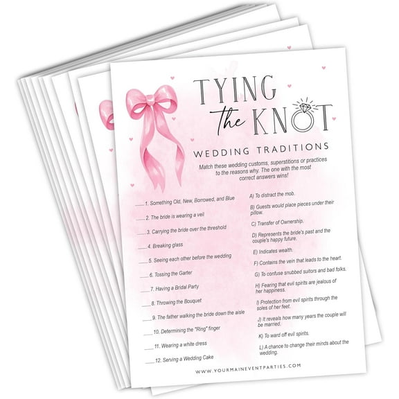 Bridal Shower Games Tying The Knot Wedding Traditions Trivia, 50 Cards Included (Pink Bow)