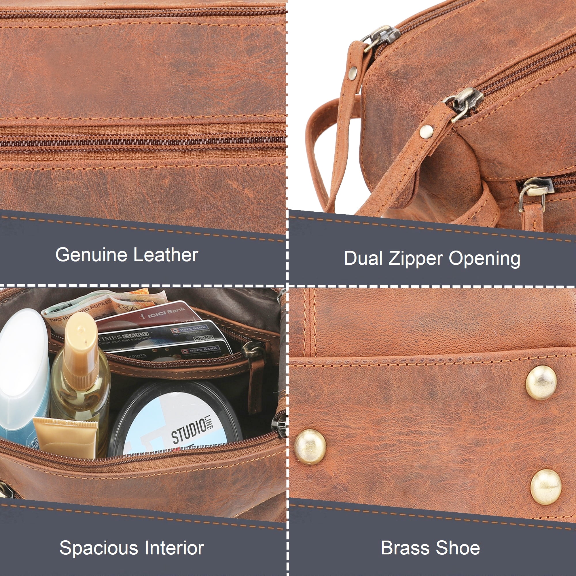 Leather Toiletry Bag for Men & Women - Hygiene Organizer Shaving Dopp Kit Travel Cosmetic Case by Rustic Town