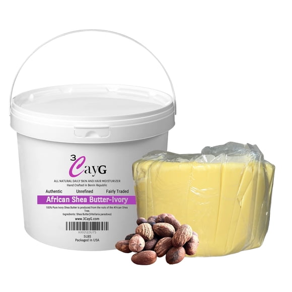 3CayG Manteca de karité de marfil orgánica cruda, cubo de 5 libras, limpia, lista para usar, manteca de karité a granel, manteca de karité africana cruda, ideal para mantequillas corporales, jabón, cu