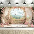 thumbnail image 3 of 20 x 10 ft Pink Floral Photography Backdrop, Retro Flowers Photography Backdrop Dreamlike Wedding Portrait Photo Background Wedding Birthday Party Background Banner Decor, 3 of 5