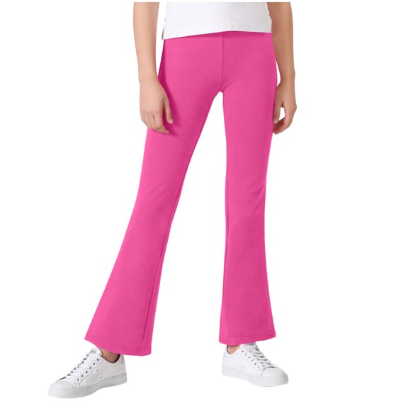 Toddler Girls Flared Leggings, Stretch Cotton Pull On Yoga Pants for Girls Solid Color Elastic Waist Workout Running Leggings