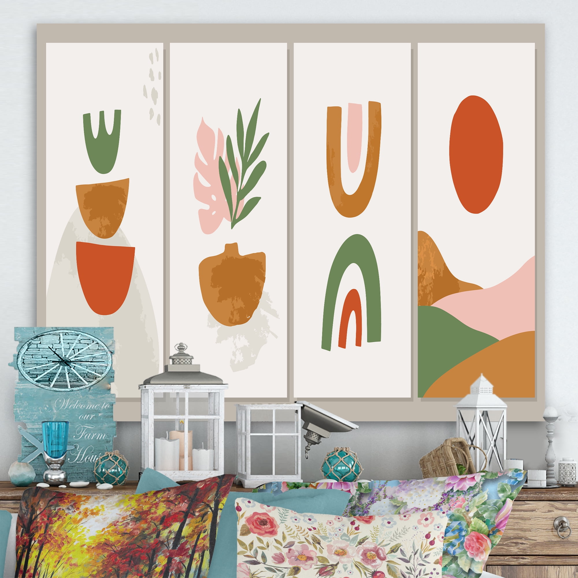 Designart ' Compostion Minimalistic of Organic Shapes VI ' Modern Canvas Wall Art Print