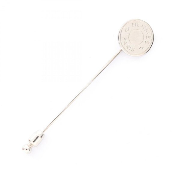 Pre-Owned Hermes Herms Serie pin brooch, stainless steel, silver, for women.