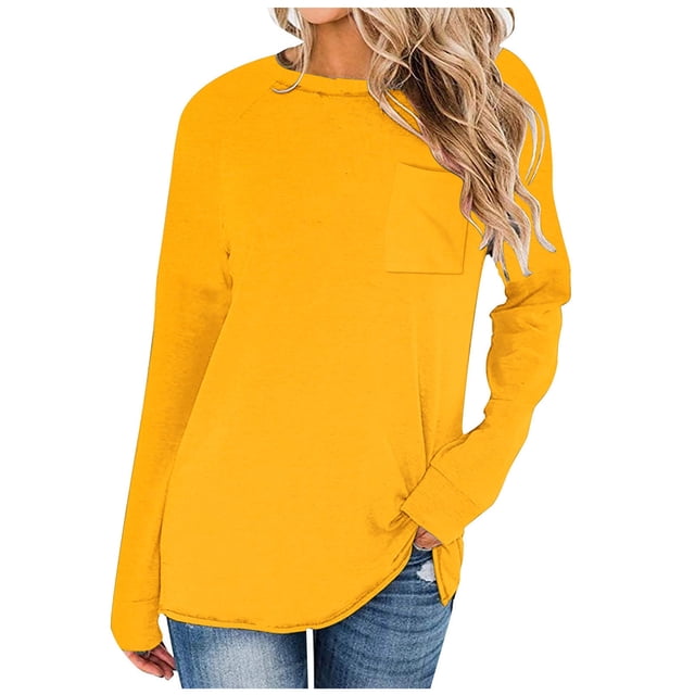 AherBiu Chemises pour Femmes Manches Longues Coupe Ample Automne Hauts Décontractés Col Rond Confortables Tuniques Unies
