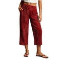 thumbnail image 2 of YanHoo Plaid Capris for Women Elastic Waisted Wide Leg Capri Pants Casual Comfy Vacation Cropped Trousers with Pockets, 2 of 8