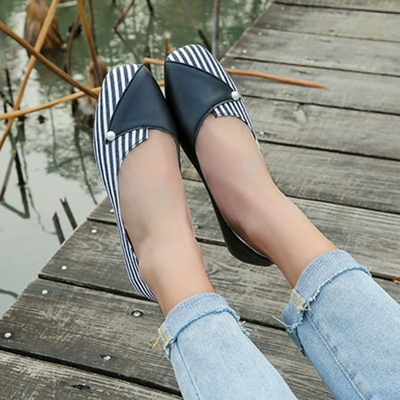 

Fashion Spring And Summer Comfortable Casual Flat Pump Women s Shoes With Color Matching Stripes Note Please Buy One Or Two Sizes Larger