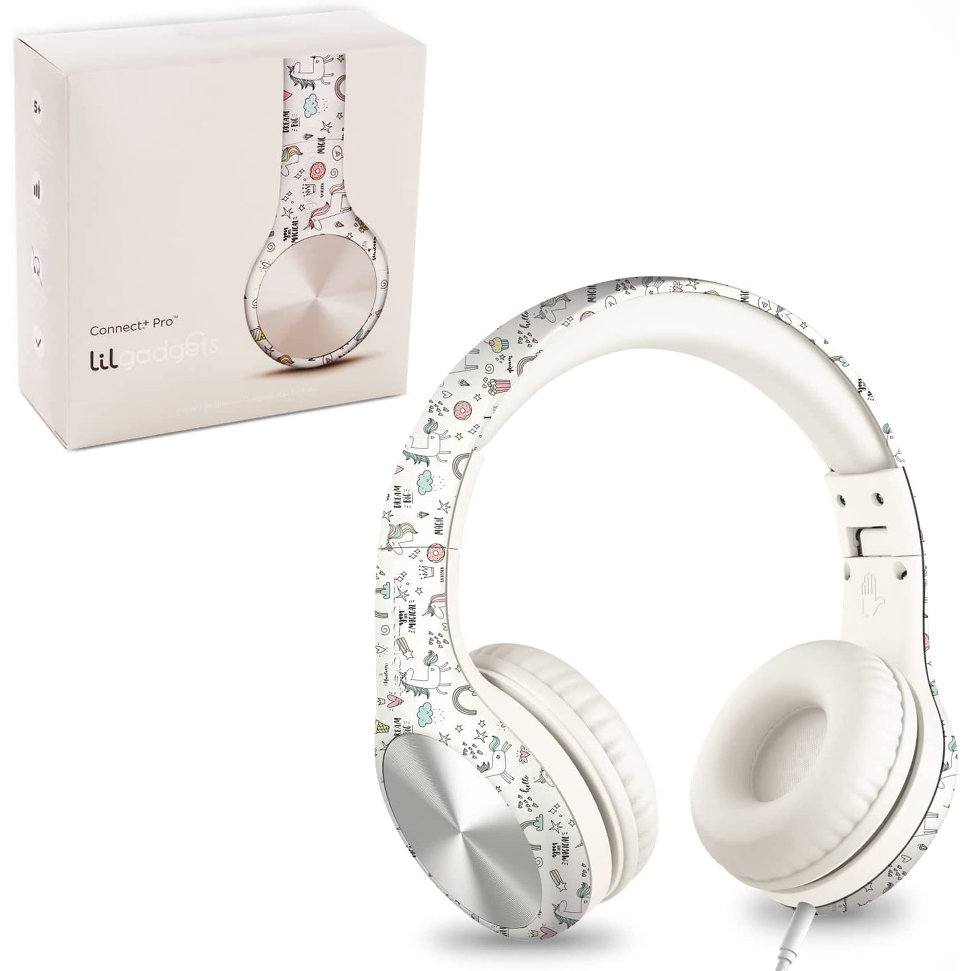 LilGadgets Connect+ Pro Wired Kids Headphones - Designed with Kids' Comfort in Mind, Child-Friendly Foldable Over-Ear Headset with In-line Microphone, Perfect for Toddlers in School, Magical Unicorn