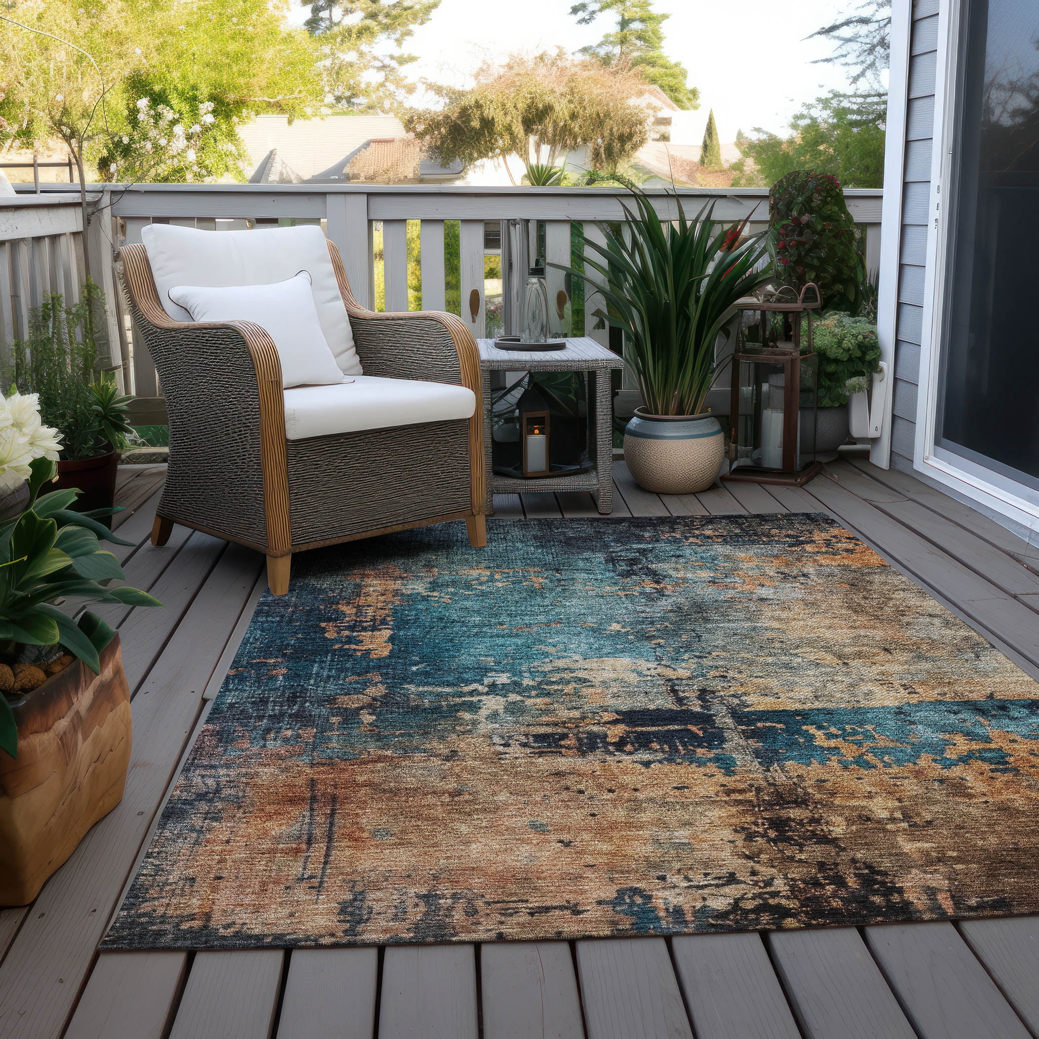 Addison Rugs Chantille Indoor/Outdoor Teal Washable Rectangle Rug, 10' x 14'