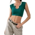 thumbnail image 1 of ZAXARRA T-shirt Court de Couleur Contrastée à Manches Courtes et Col Rond à Manches Courtes et Coupe Slim Womenacute;S Été, 1 of 5