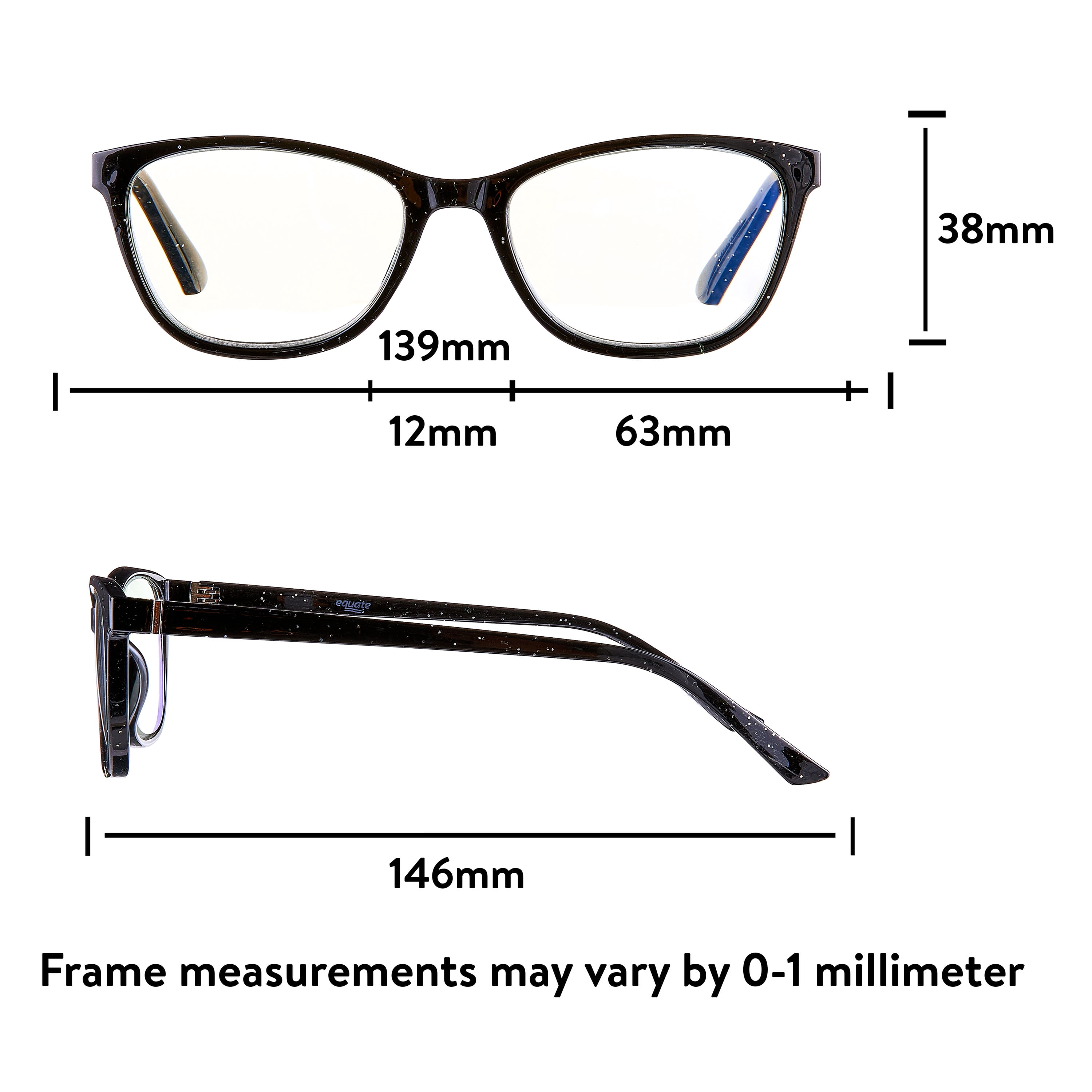 Equate Women's Kaia Bluelight Cateye Reading Glasses with Case, Black Speckled, +2.00