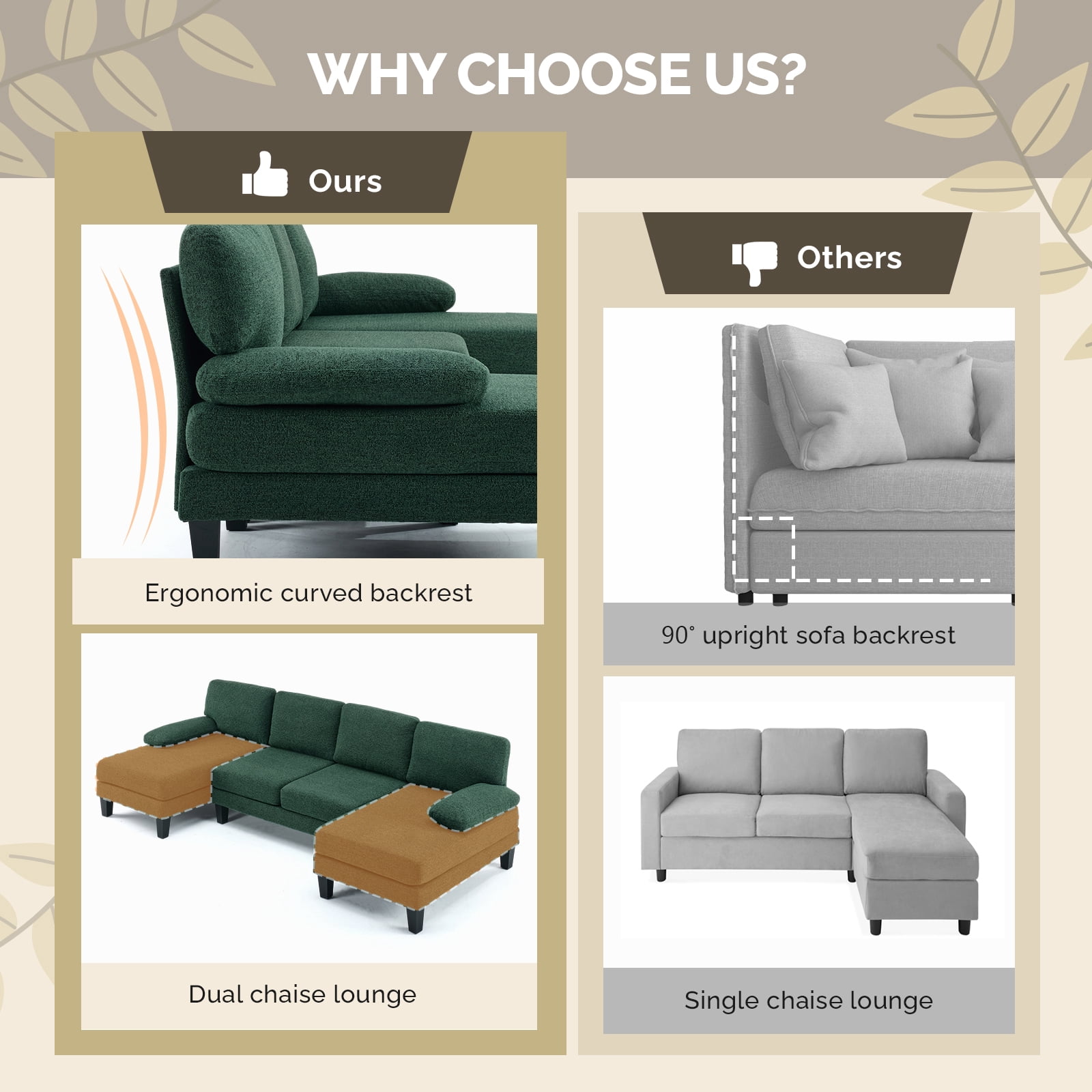 Ktaxon U-Shaped Sectional Sofa Set with Chaise, 4-Seater Blended Chenille Couch for Living Room, Apartment, Easy Assembly Green