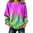 thumbnail image 3 of Women Sweatshirt Sevevn Crew Neck Oversized Fit Waffle Knit Gradient Tie Dye Long Sleeve Ribbed Trim Pullover For Daily Street Casual Wear, 3 of 6