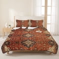 thumbnail image 3 of Twin XL Quilt Set 68''x98'', Brown Red Lightweight Bedspread Coverlet Set with 2 Pillow Shams, Vintage Boho Ethnic Geometric Abstract Art Breathable All Season Quilt Bedding for Dorm/Guest Room, 3 of 9