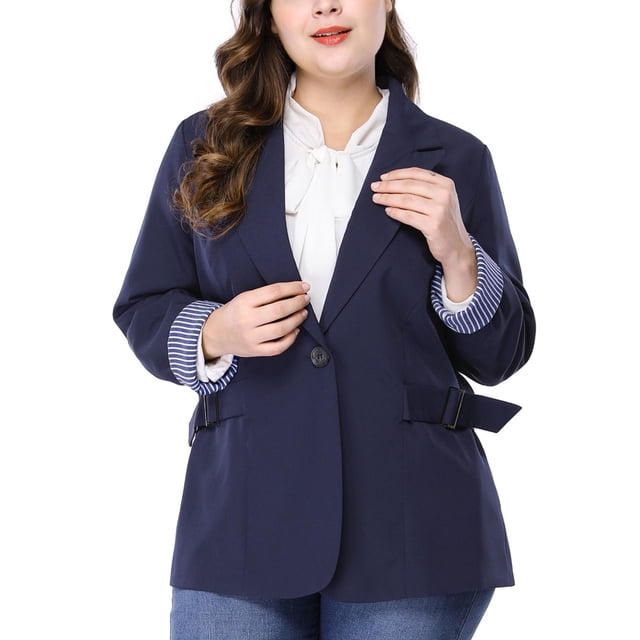 GRACE & GRANDEUR Blazer Décontracté à Rayures pour Femmes Grande Taille avec Revers Cranté