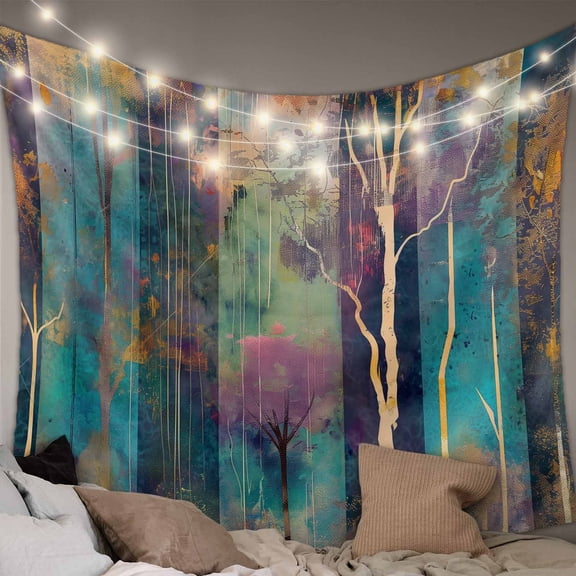 Forest Oil Painting Large Tapestry for Bedroom Wall Hanging Tapestry, Modern Geometric Abstract Art Ceiling Backdrop Tapestries Poster Blanket Wall Decor for Teens Room Living Room Dorm 85" x 90"