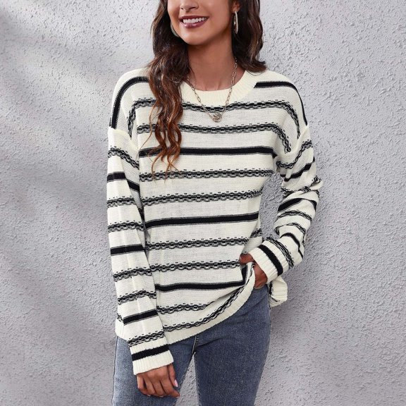 Vedolay Women's Fall Tops Womens Fall Winter Sweater Fashion Crew Neck Long Sleeve Pullover Casual Tops,White M