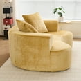 thumbnail image 3 of Modern Moon Shaped Sleeper Sofa | Yellow Chenille Fabric | Deep Seat, No Assembly Required | 3-Seat Convertible Couch for Living Room Comfort, 3 of 9