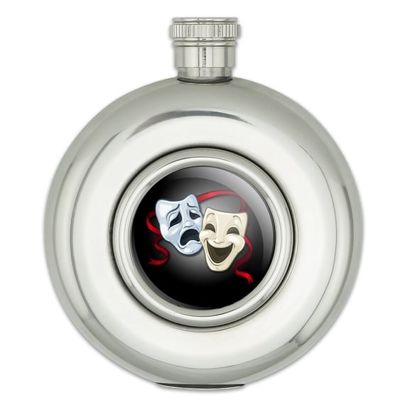 Drama Comedy Tragedy Masks Theater Round Stainless Steel 5oz Hip Flask