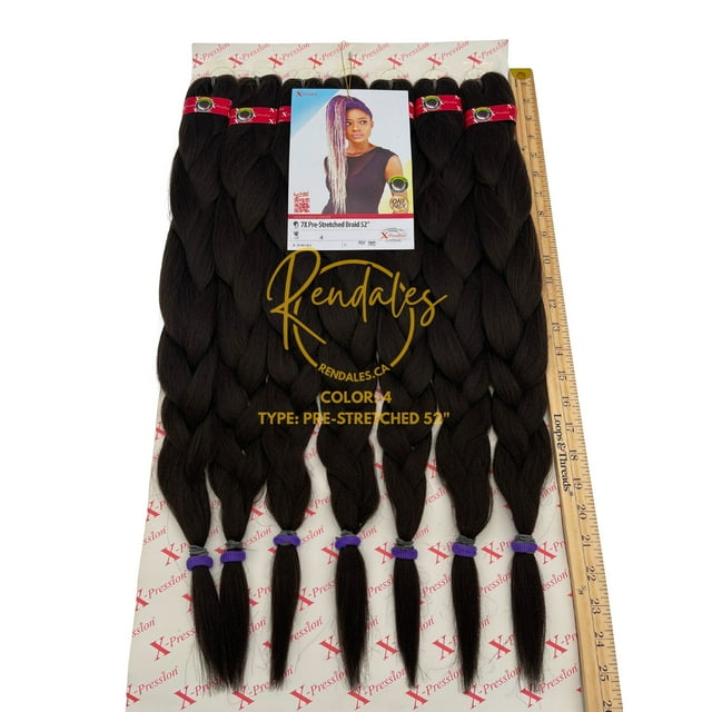 X-Pression 52" 7X Pre-stretched Braids, Braiding Hair Extensions African Kinky, Pre-Cut, Pre-Stretched, Synthetic Fiber, 7 bundles, Soft & Shiny, Ready for Hot Water Use, 390g